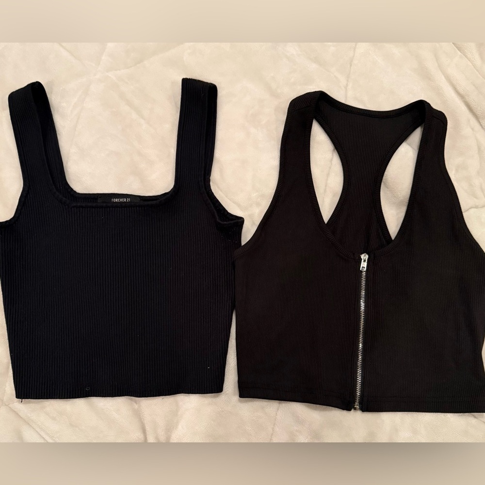 Forever 21 Black Ribbed and SHEIN Zip Crop Tops